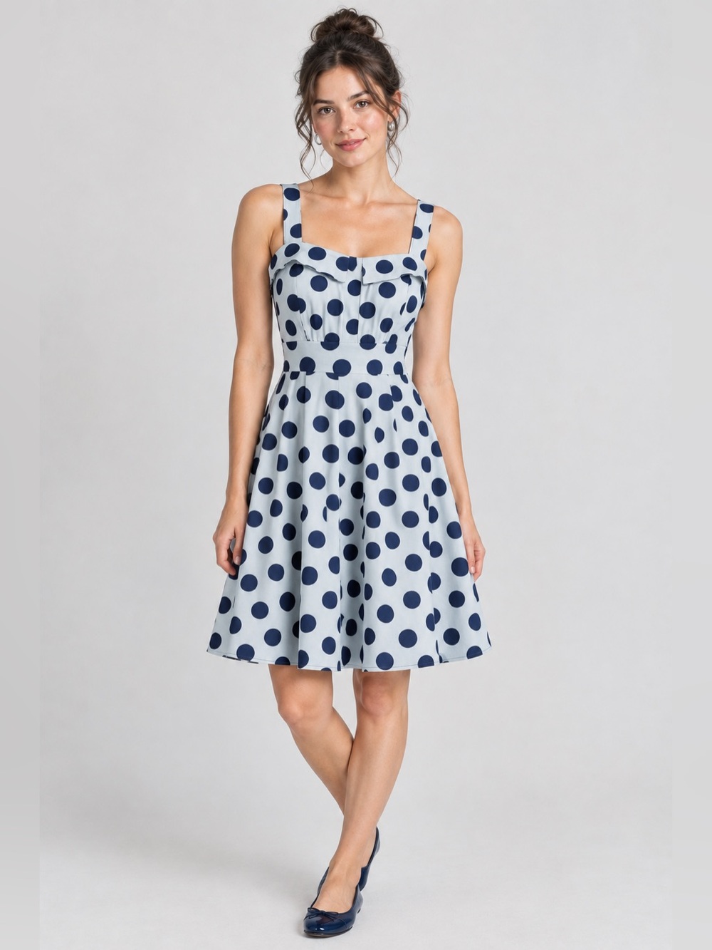 Chetta B Light Blue and Navy Polka Dot Mini Dress